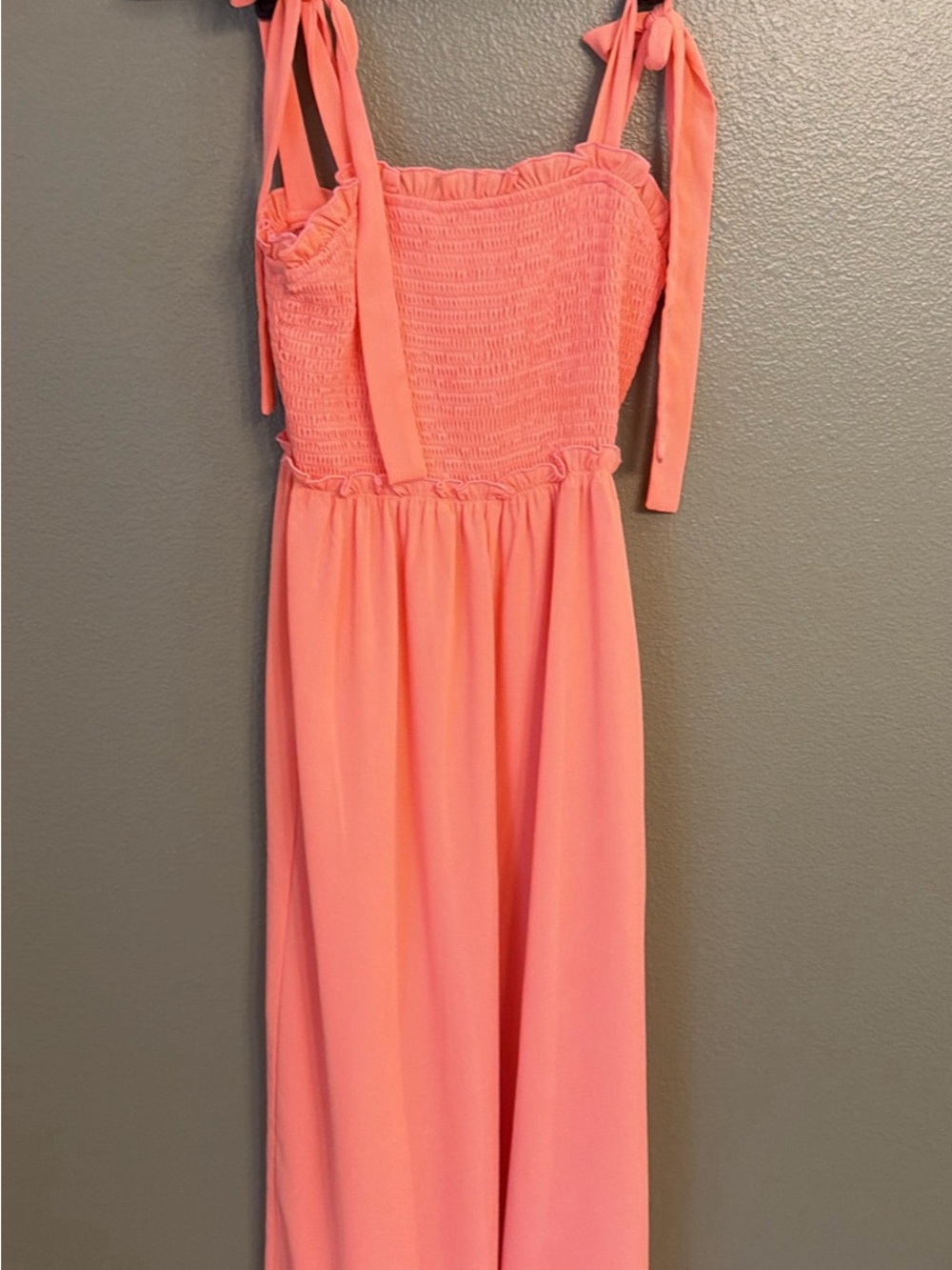 Pink Lily Coral Tie-Shoulder Smocked Jumpsuit